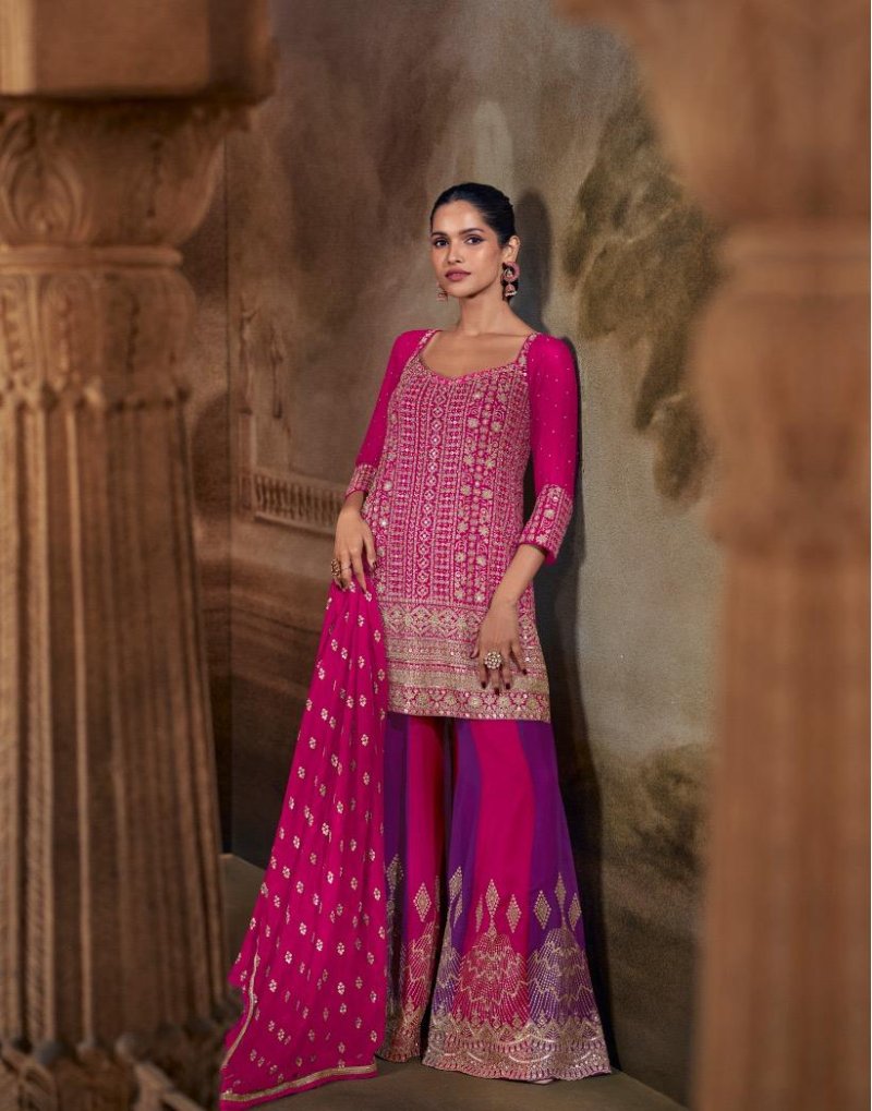 Banno By Sayuri Gerogette With Embroidery Work Readymade Sharara Suit